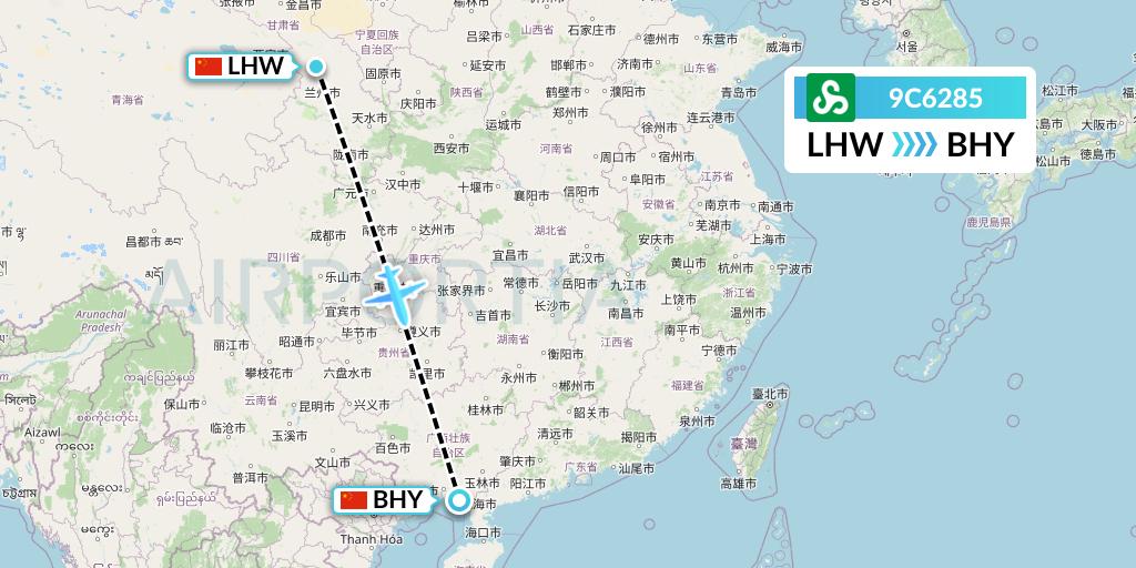 9C6285 Spring Airlines Flight Map: Lanzhou to Beihai