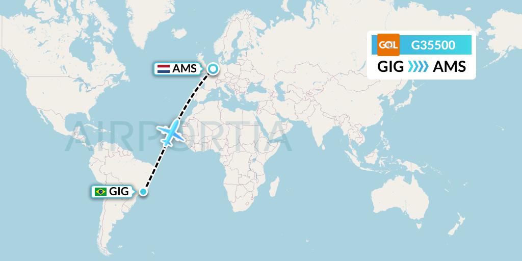 G35500 GOL Transportes Aeros Flight Map: Rio de Janeiro to Amsterdam