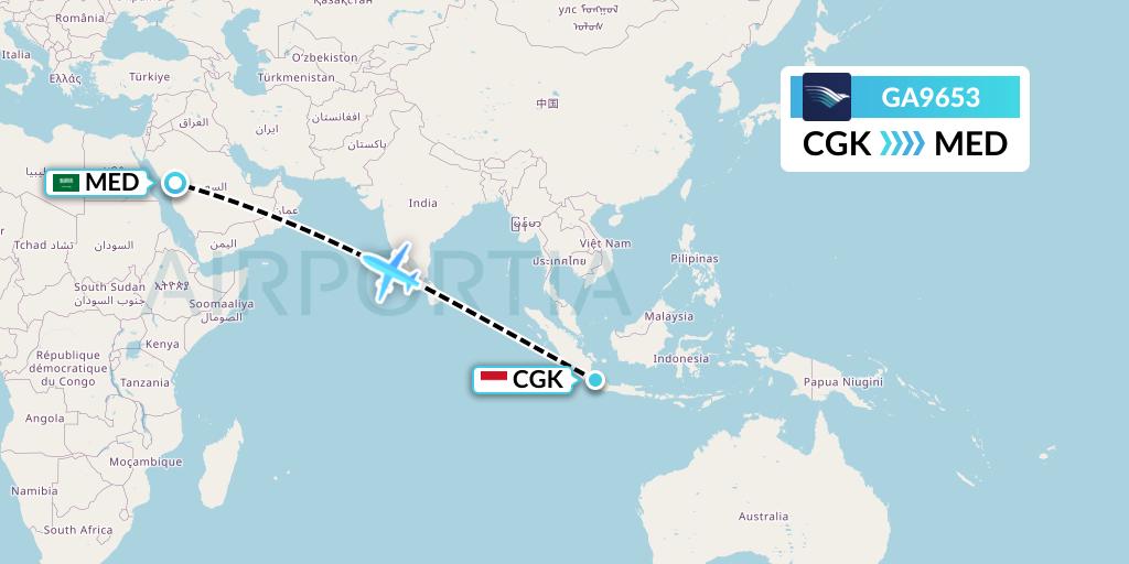 GA9653 Garuda Indonesia Flight Map: Jakarta to Medina
