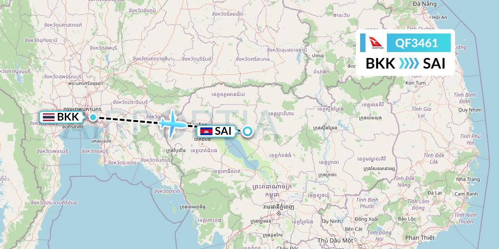 QF3461 Qantas Flight Map: Bangkok to Siem Reap