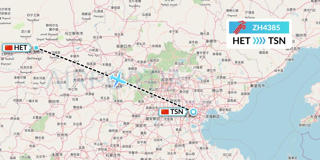 ZH4385 Shenzhen Airlines Flight Map: Hohhot to Tianjin