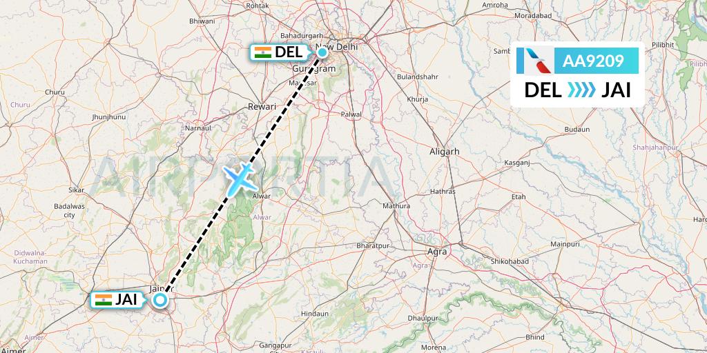AA9209 American Airlines Flight Map: Delhi to Jaipur