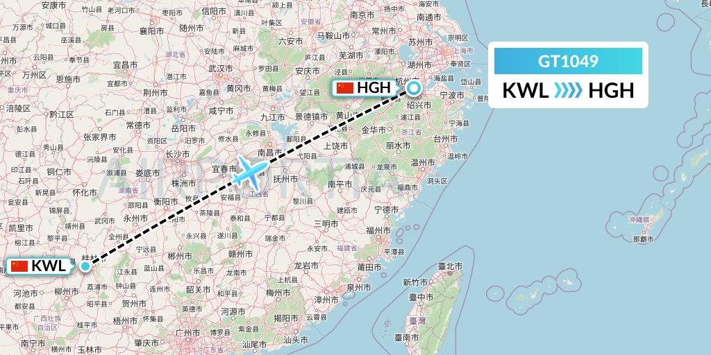 GT1049 Air Guilin Flight Map: Guilin to Hangzhou