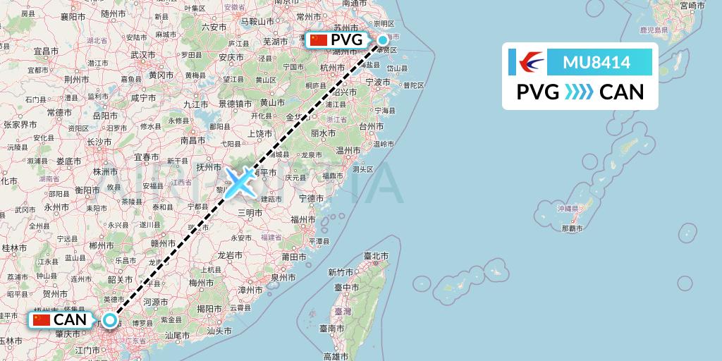 MU8414 China Eastern Airlines Flight Map: Shanghai to Guangzhou