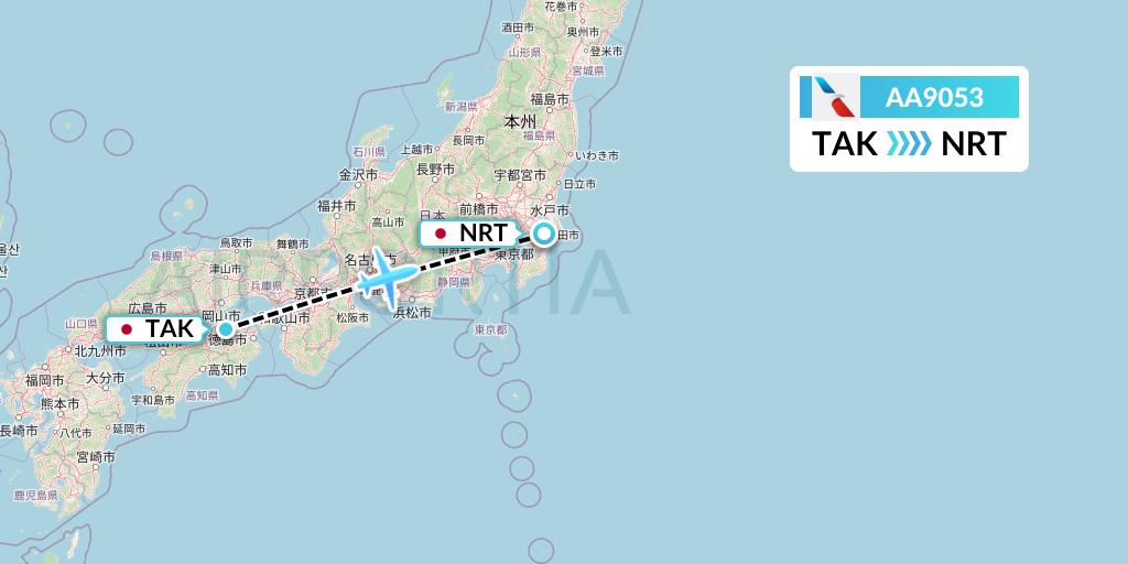 AA9053 American Airlines Flight Map: Takamatsu to Tokyo