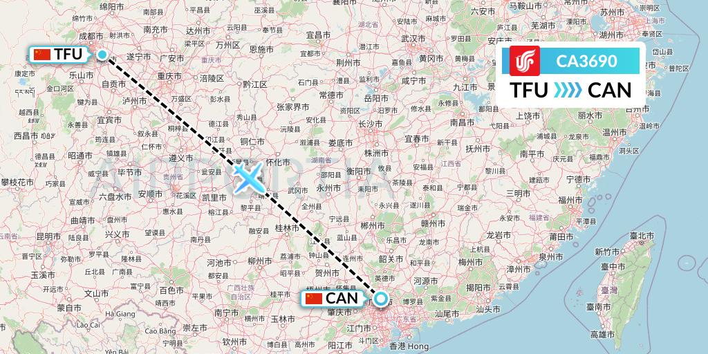 CA3690 Air China Flight Map: Chengdu to Guangzhou