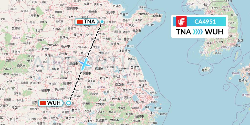 CA4951 Air China Flight Map: Jinan to Wuhan