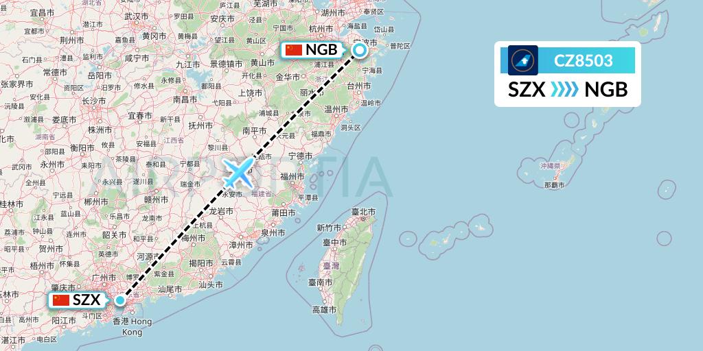 CZ8503 China Southern Airlines Flight Map: Shenzhen to Ningbo
