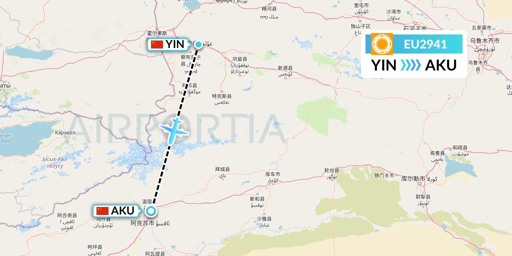 EU2941 Chengdu Airlines Flight Map: Yining to Aksu
