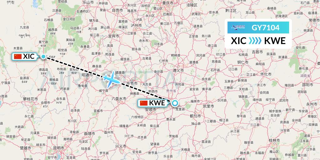 GY7104 Colorful GuiZhou Airlines Flight Map: Xichang to Guiyang