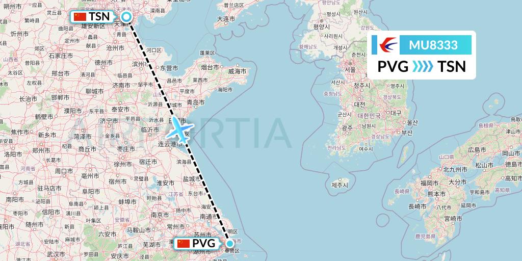 MU8333 China Eastern Airlines Flight Map: Shanghai to Tianjin