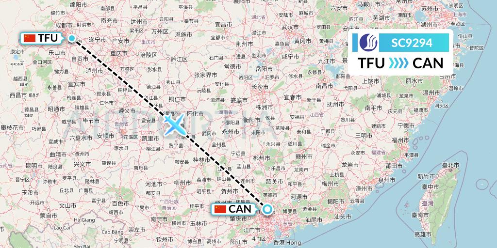SC9294 Shandong Airlines Flight Map: Chengdu to Guangzhou