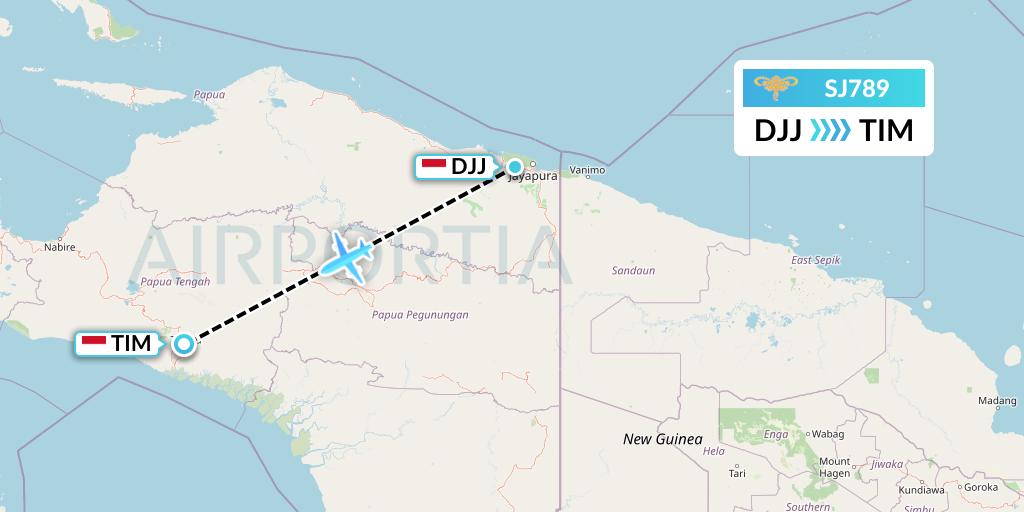 SJ789 Sriwijaya Air Flight Map: Jayapura to Timika