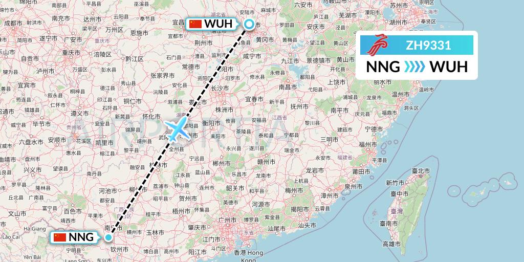 ZH9331 Shenzhen Airlines Flight Map: Nanning to Wuhan