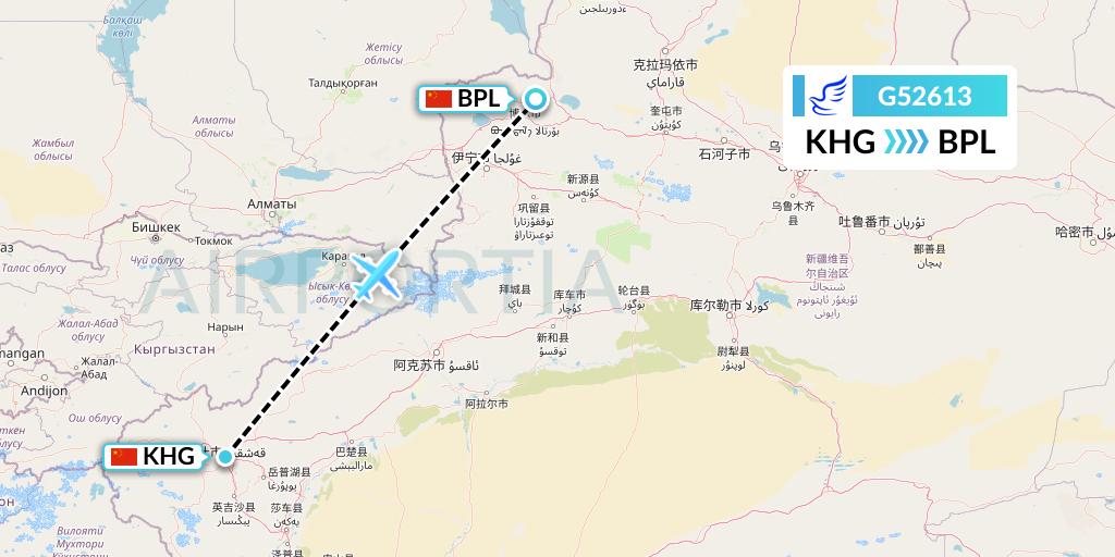G52613 China Express Airlines Flight Map: Kashgar to Bole