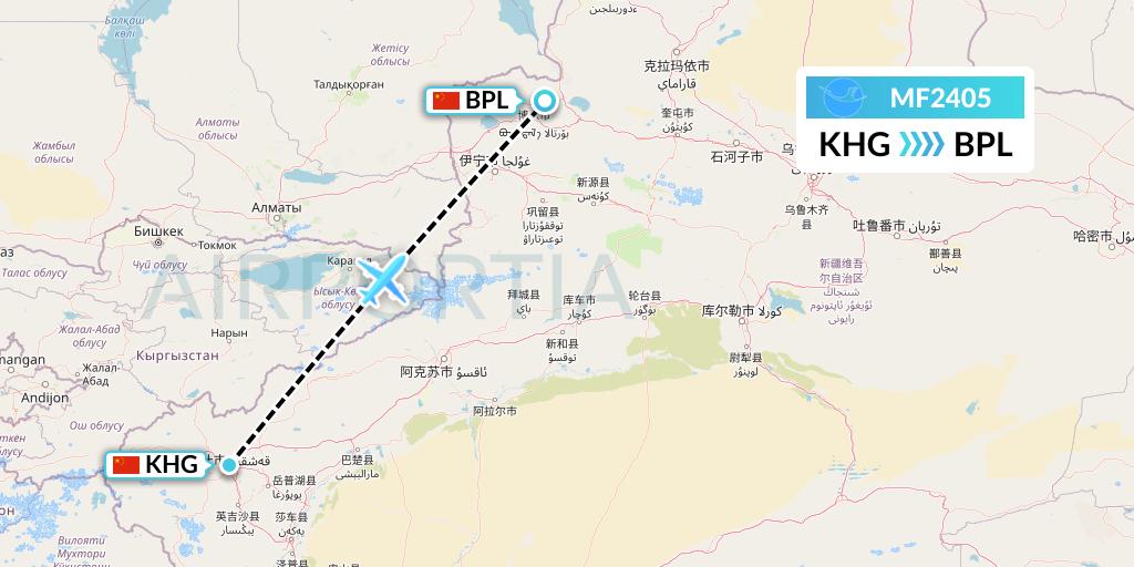 MF2405 Xiamen Airlines Flight Map: Kashgar to Bole