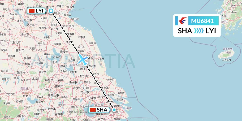 MU6841 China Eastern Airlines Flight Map: Shanghai to Linyi