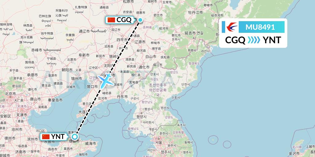 MU8491 China Eastern Airlines Flight Map: Changchun to Yantai