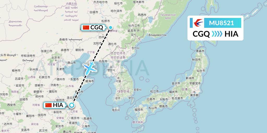 MU8521 China Eastern Airlines Flight Map: Changchun to Huai'an