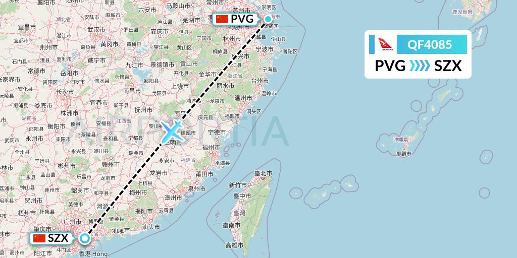 QF4085 Qantas Flight Map: Shanghai to Shenzhen