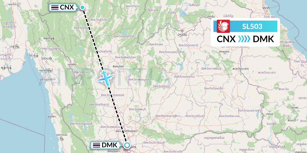 SL503 Thai Lion Air Flight Map: Chiang Mai to Bangkok