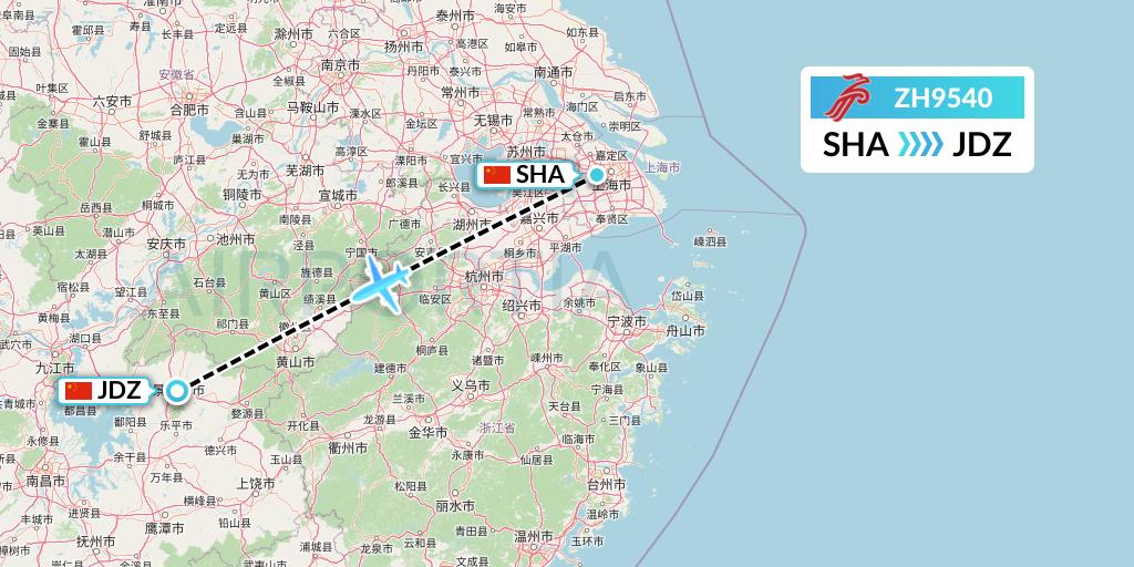 ZH9540 Shenzhen Airlines Flight Map: Shanghai to Jingdezhen