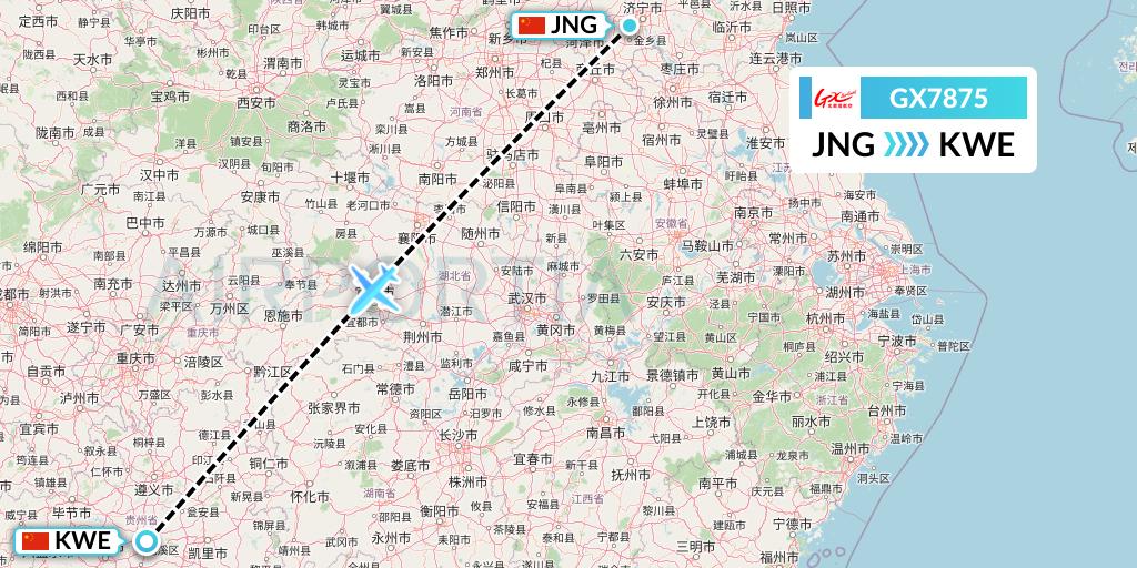 GX7875 GX Airlines Flight Map: Jining to Guiyang