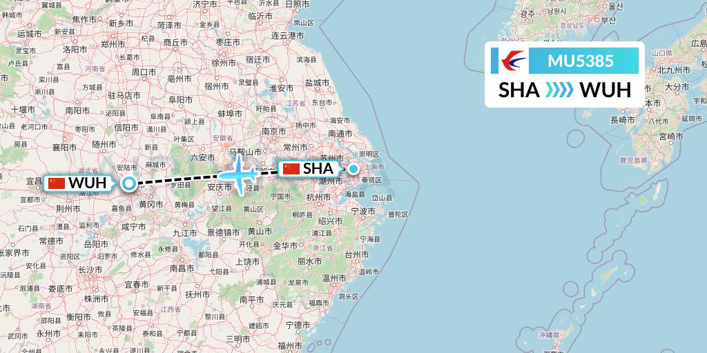 MU5385 China Eastern Airlines Flight Map: Shanghai to Wuhan