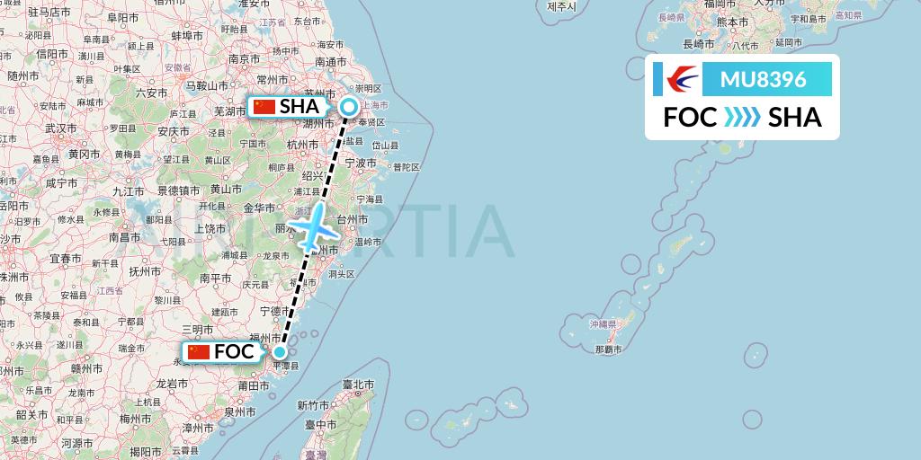 MU8396 China Eastern Airlines Flight Map: Fuzhou to Shanghai