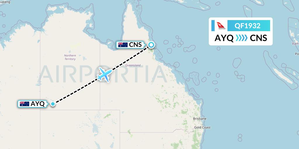 QF1932 Qantas Flight Map: Ayers Rock to Cairns