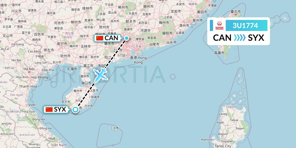 3U1774 Sichuan Airlines Flight Map: Guangzhou to Sanya