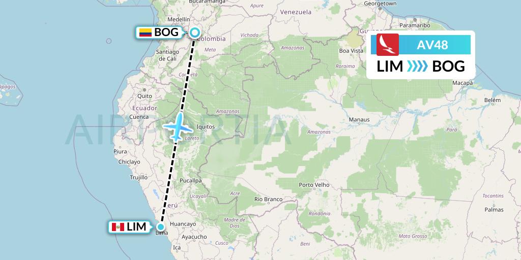 AV48 Avianca Flight Map: Lima to Bogota