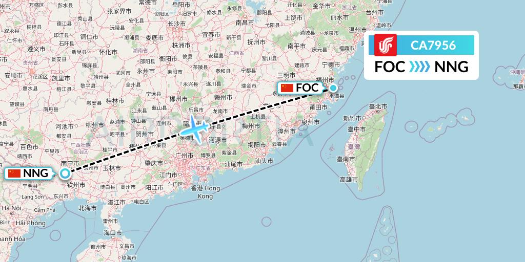 CA7956 Air China Flight Map: Fuzhou to Nanning