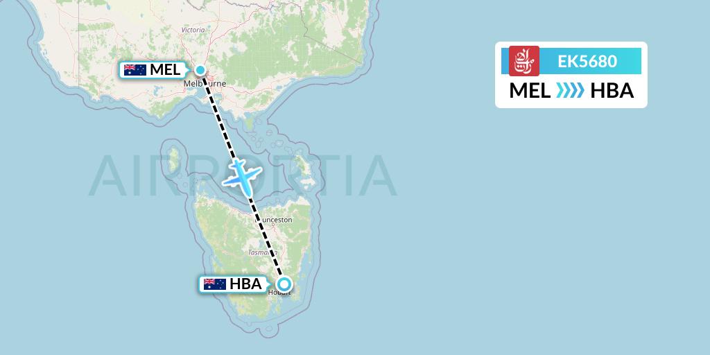 EK5680 Emirates Flight Map: Melbourne to Hobart