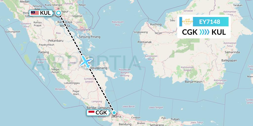 EY7148 Etihad Airways Flight Map: Jakarta to Kuala Lumpur