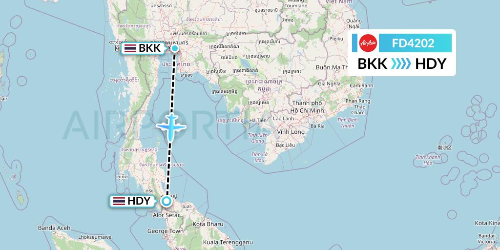 FD4202 Thai AirAsia Flight Map: Bangkok to Hat Yai