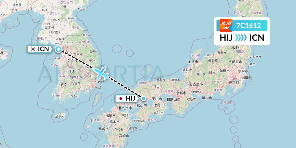 7C1612 Jeju Air Flight Map: Hiroshima to Seoul