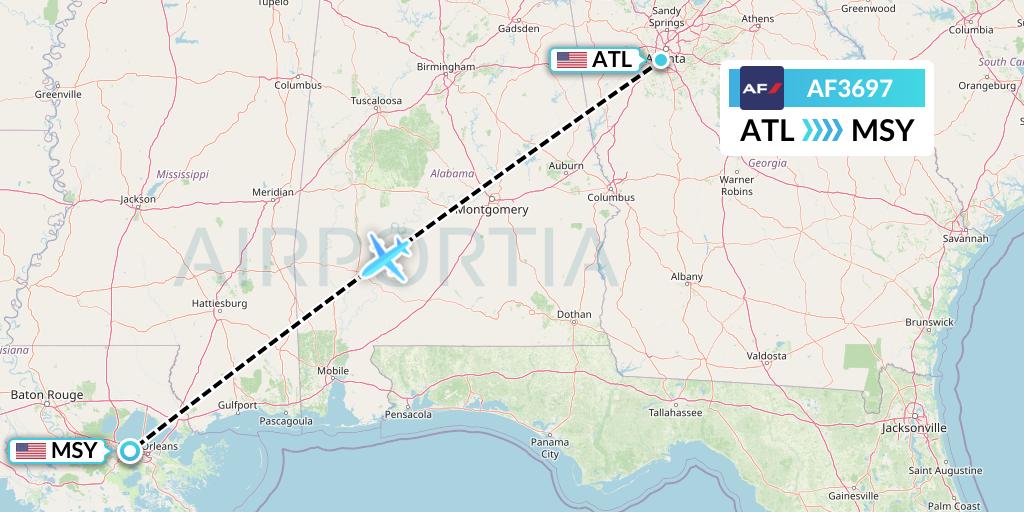 AF3697 Air France Flight Map: Atlanta to New Orleans
