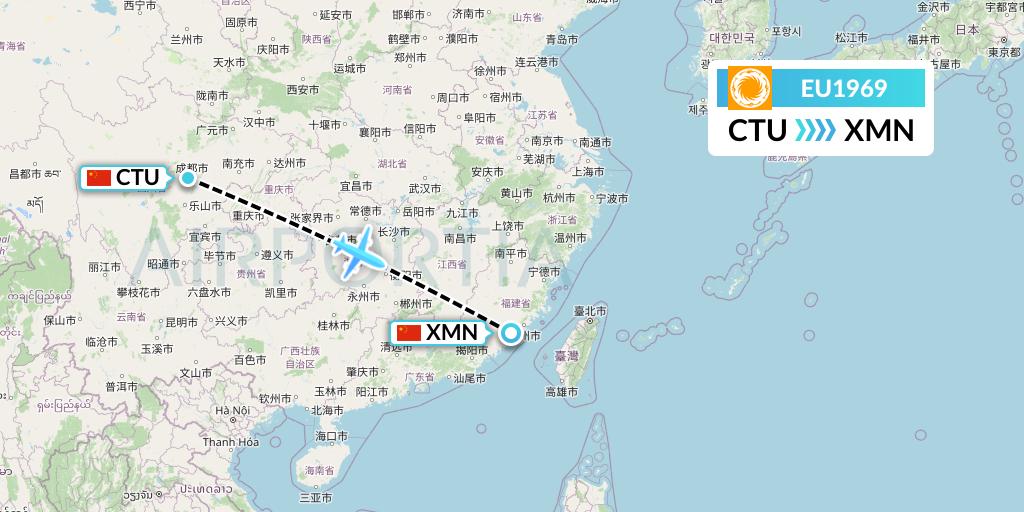 EU1969 Chengdu Airlines Flight Map: Chengdu to Xiamen
