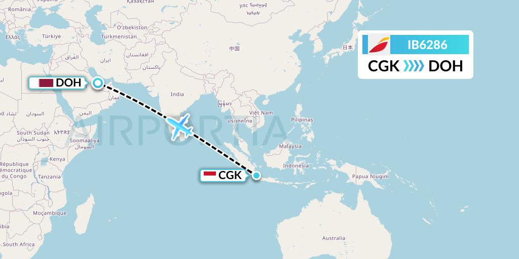 IB6286 Iberia Flight Map: Jakarta to Doha