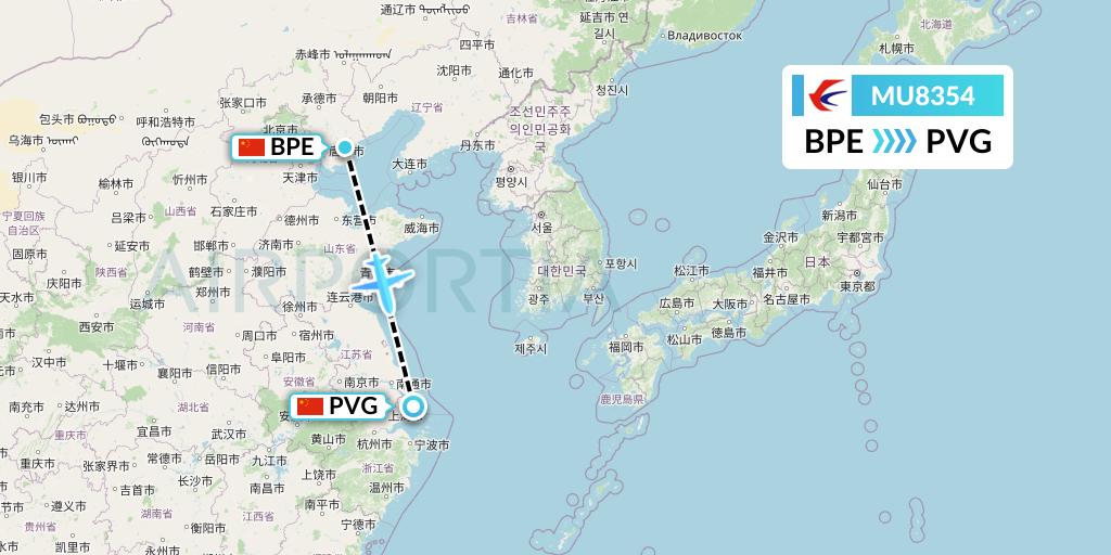 MU8354 China Eastern Airlines Flight Map: Qinhuangdao to Shanghai