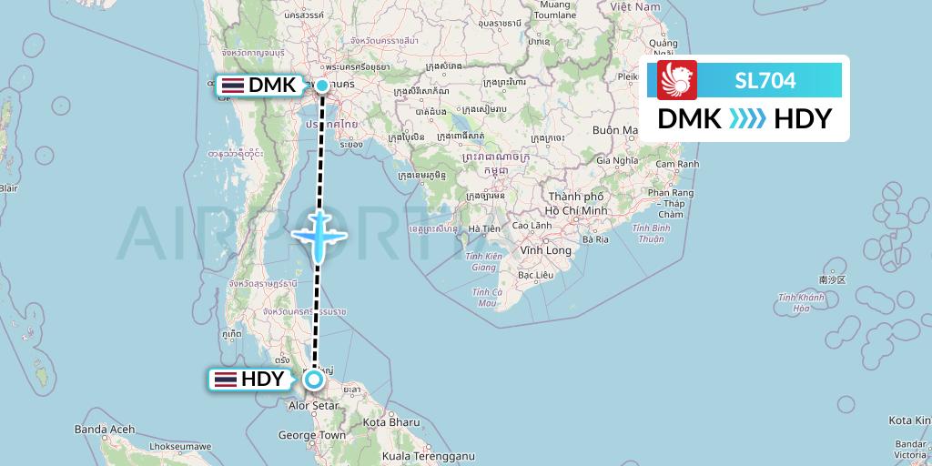 SL704 Thai Lion Air Flight Map: Bangkok to Hat Yai