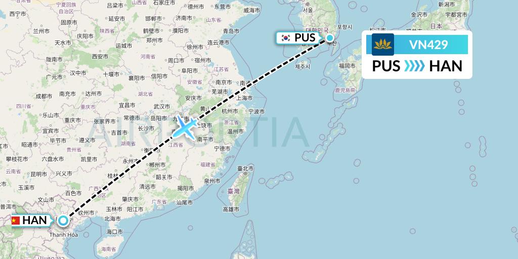 VN429 Vietnam Airlines Flight Map: Busan to Hanoi