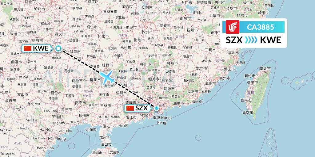 CA3885 Air China Flight Map: Shenzhen to Guiyang