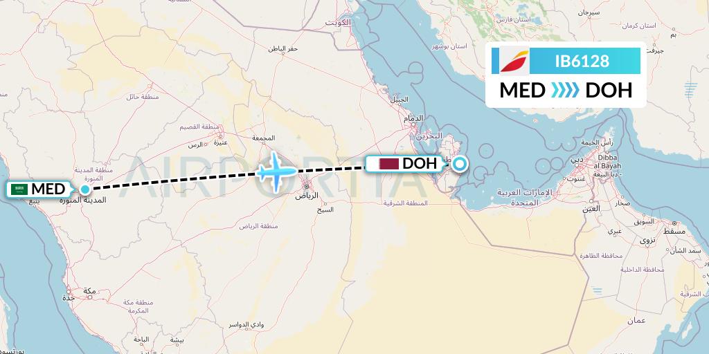 IB6128 Iberia Flight Map: Medina to Doha