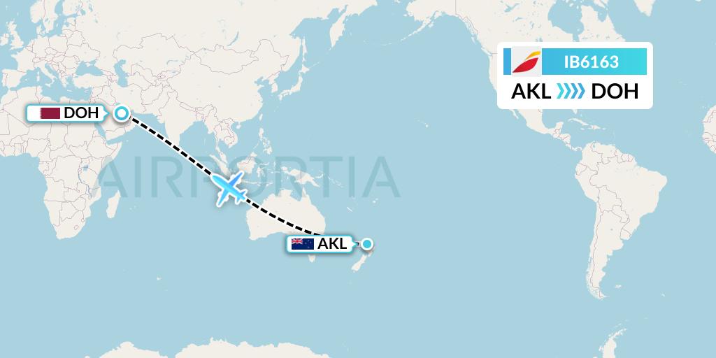 IB6163 Iberia Flight Map: Auckland to Doha