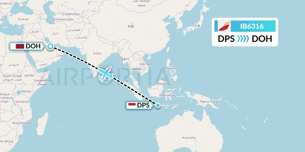 IB6316 Iberia Flight Map: Denpasar to Doha