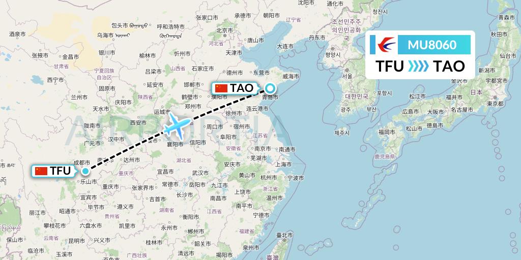 MU8060 China Eastern Airlines Flight Map: Chengdu to Qingdao
