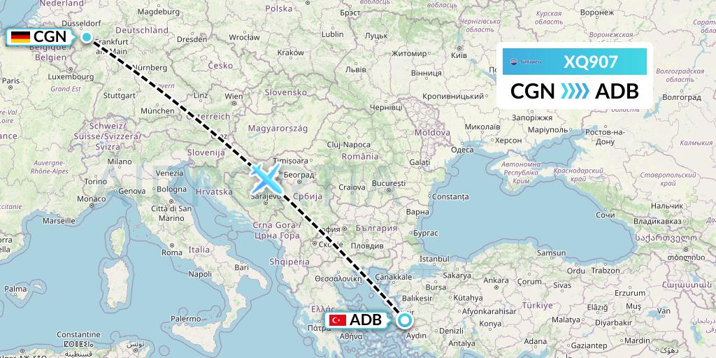 XQ907 SunExpress Flight Map: Cologne to Izmir