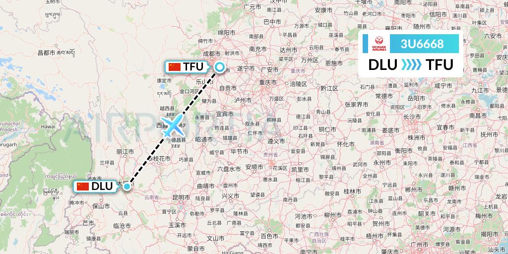 3U6668 Sichuan Airlines Flight Map: Dali to Chengdu